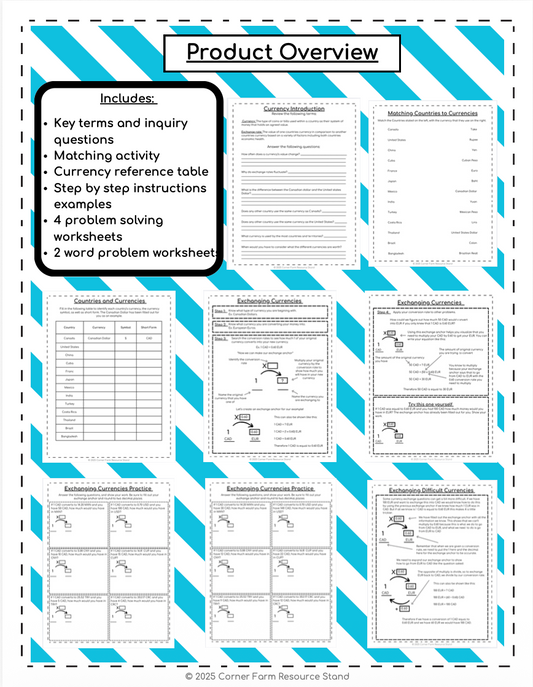 Currency Conversions Financial Literacy - Worksheets! (Grade 7)