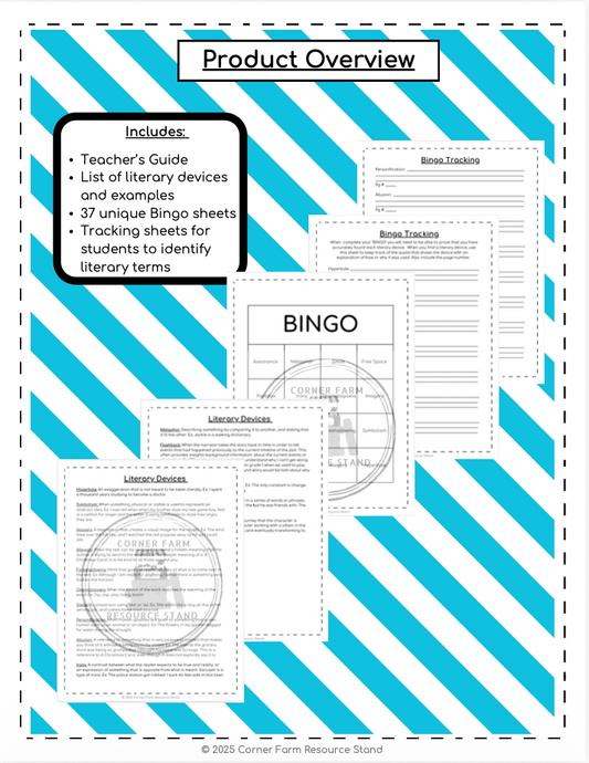 Literary Devices Bingo (For Any Novel Study) Grade 7/8