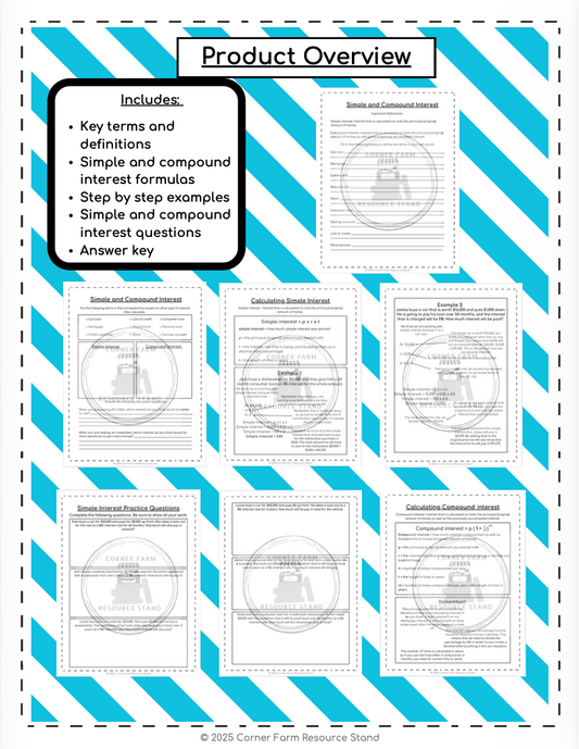 Calculating Simple and Compound Interest Financial Literacy Worksheets