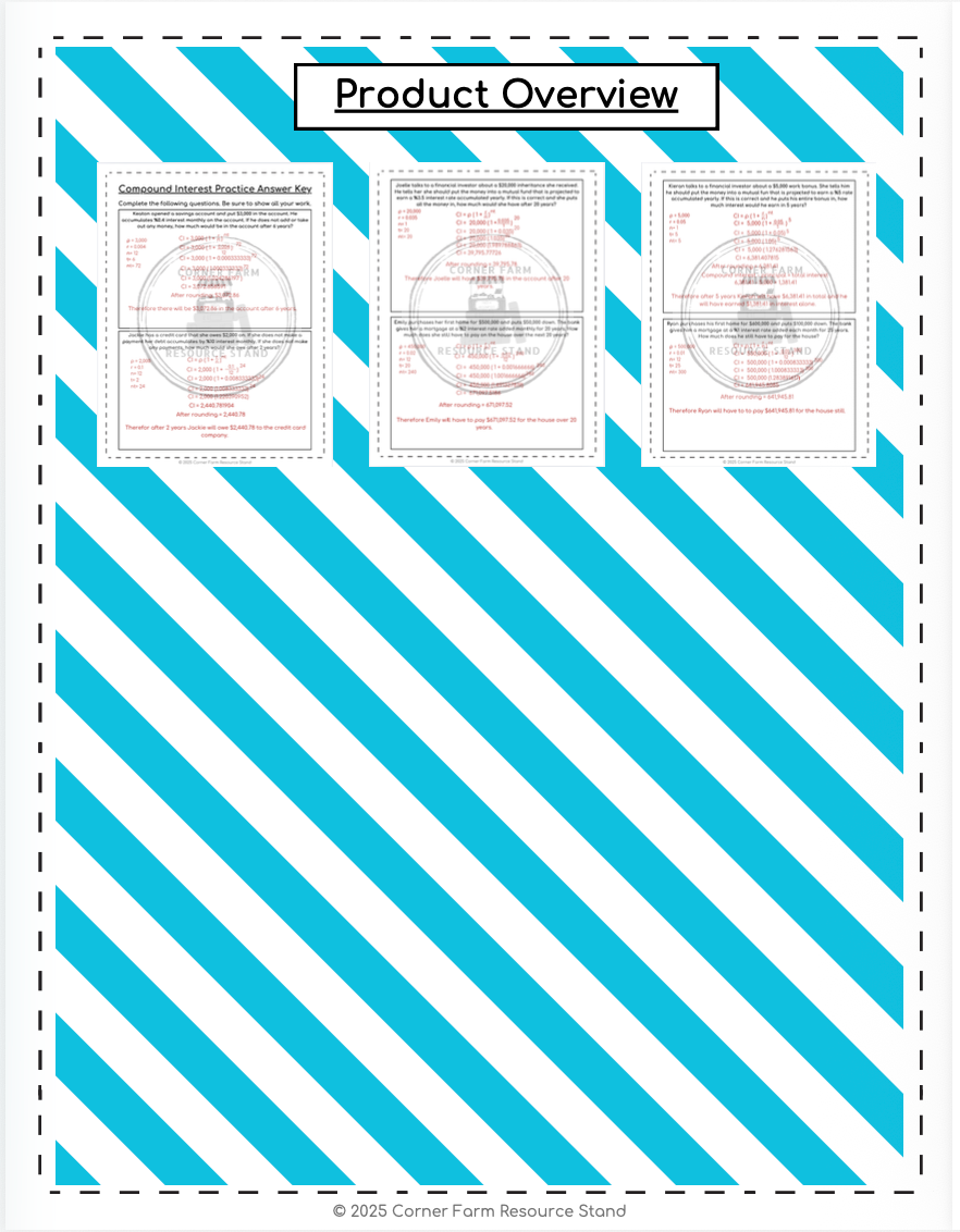 Calculating Simple and Compound Interest Financial Literacy Worksheets