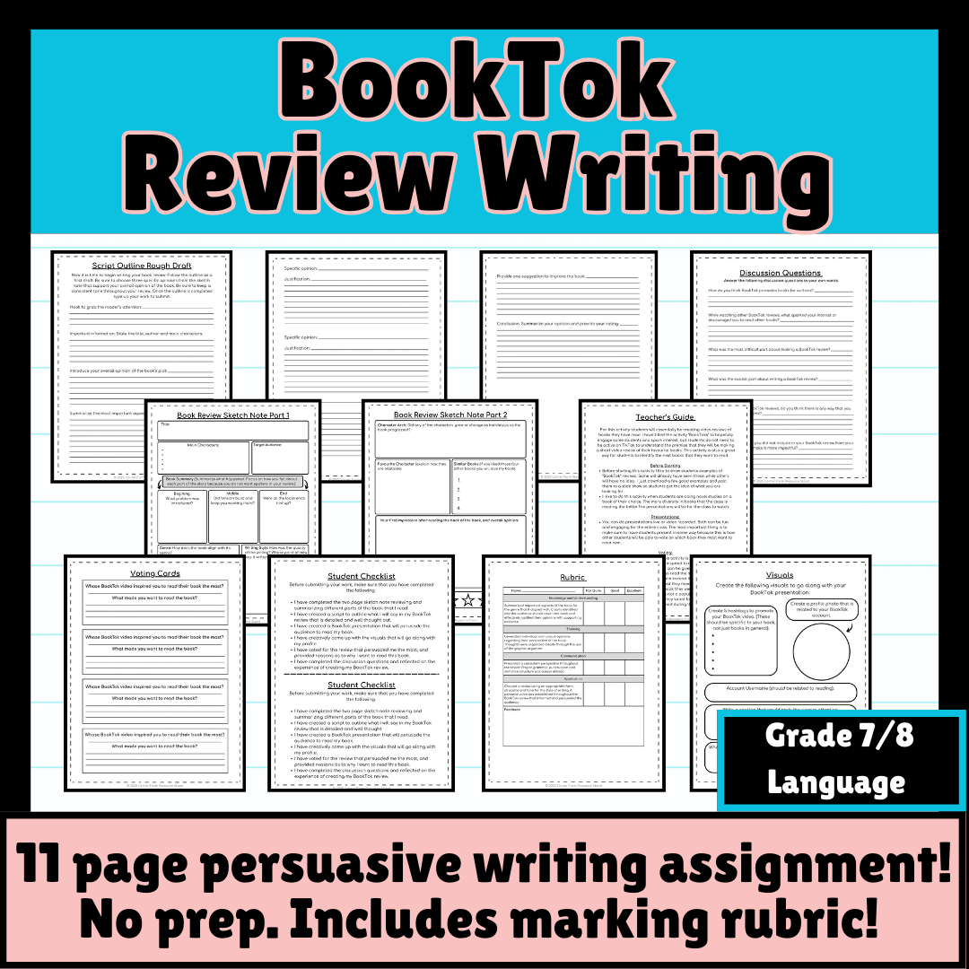 Writing BookTok Reviews Persuasive Writing Assignment- Media Literacy
