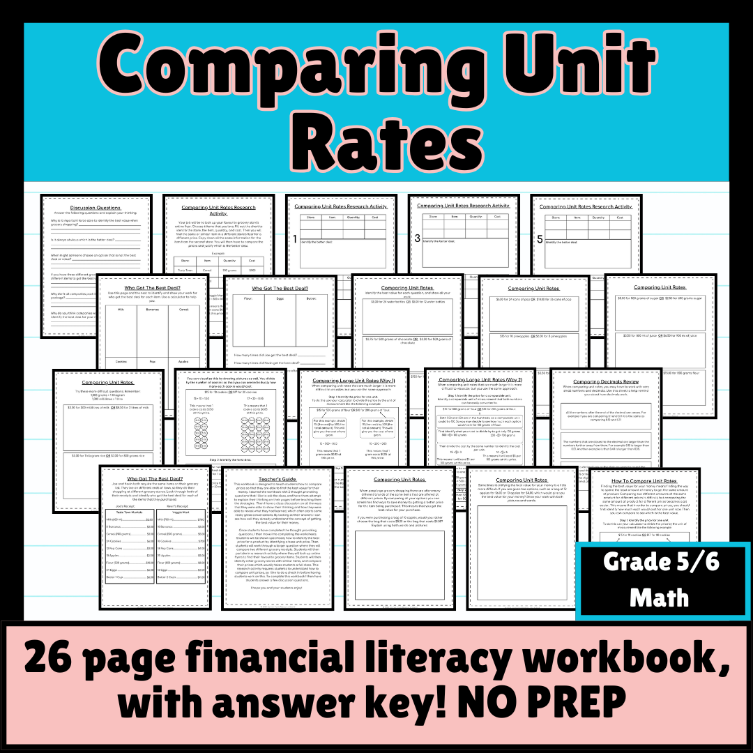 Comparing Unit Rates To Find The Best Value- Grade 5/6 Financial Literacy