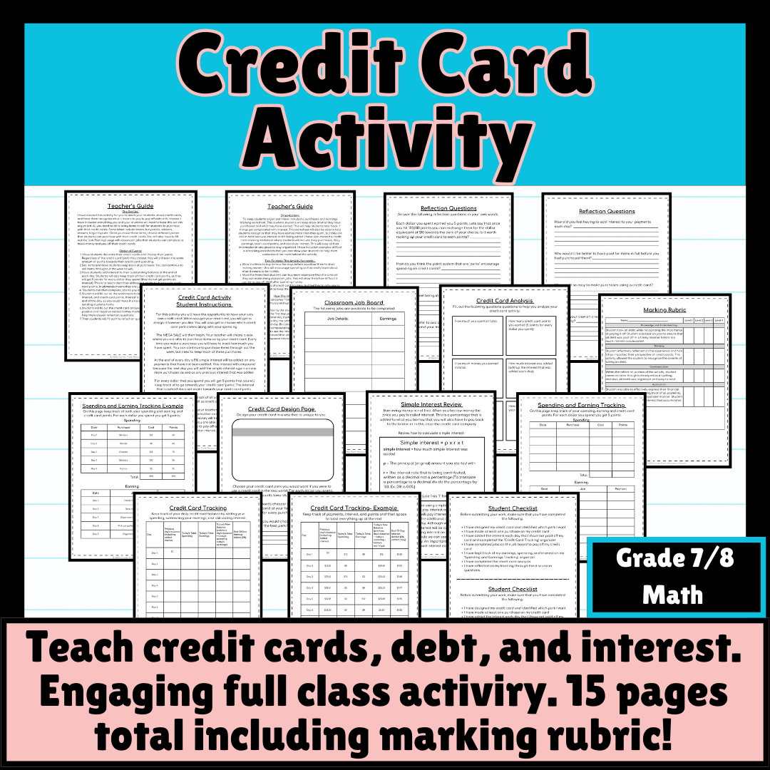 Credit Card Class Activity - Grade 7/8 Financial Literacy (Credit cards, debt, and interest)