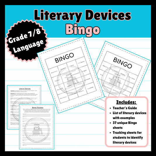 Literary Devices Bingo (For Any Novel Study) Grade 7/8