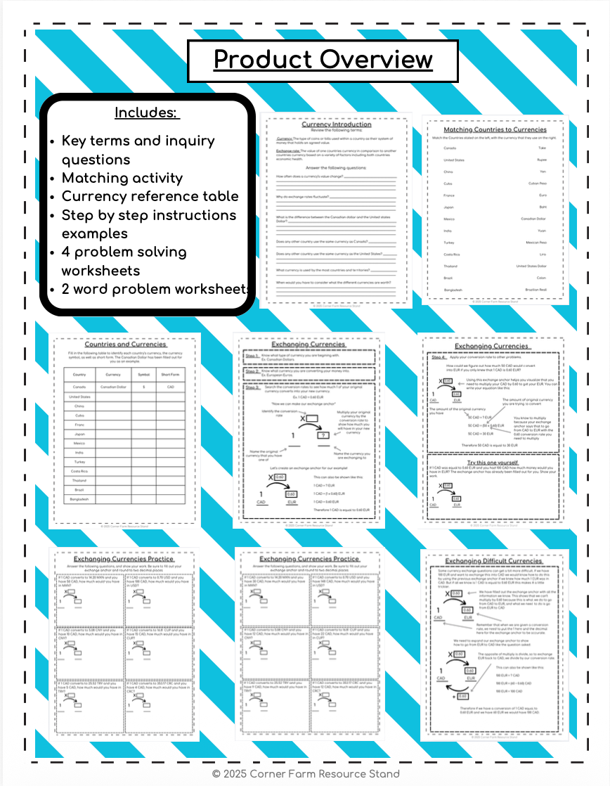 Currency Conversions Financial Literacy - Worksheets! (Grade 7)