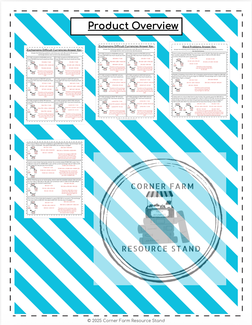 Currency Conversions Financial Literacy - Worksheets! (Grade 7)