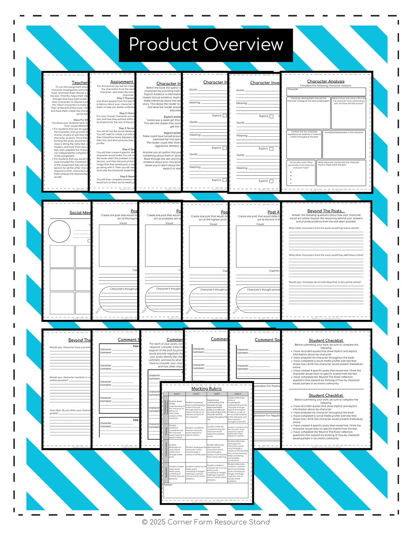 Social Media Character Analysis - Any Book Novel Study Assignment (Grade 7/8)