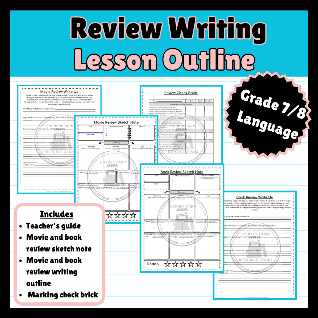 Movie and Book Review Assignment Opinion Writing Lesson Grade 7/8